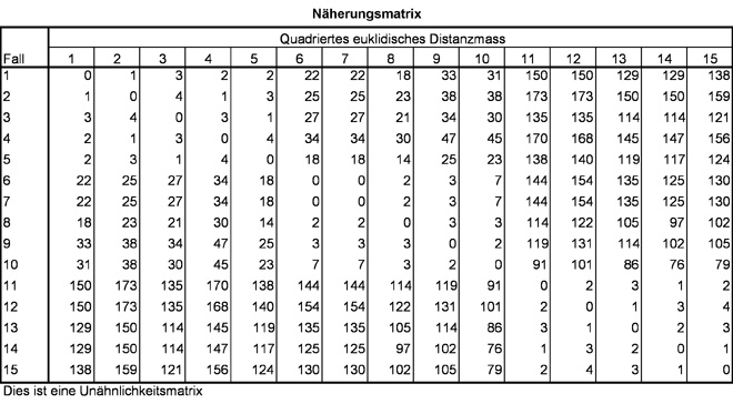 Abbildung 4: Distanzmatrix der Beispieldaten