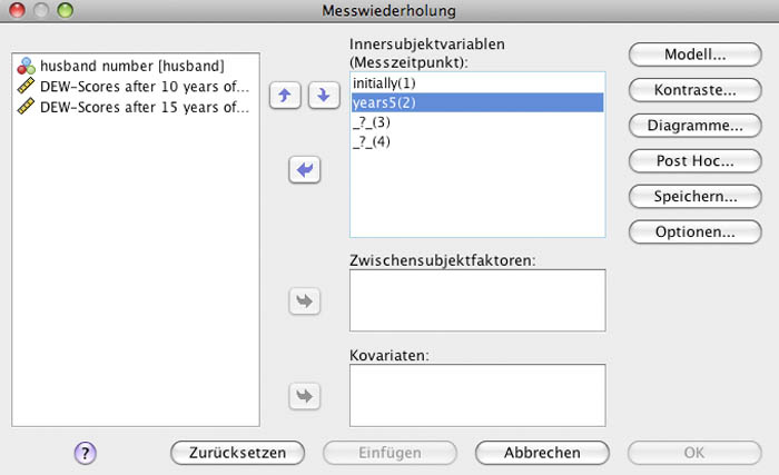 Abbildung 13: Festlegung der Innersubjektvariablen